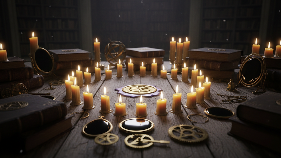 Plano detalle de velas encendidas en círculo ritualístico