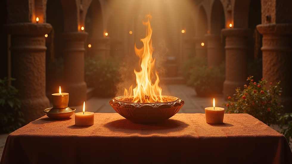 Vista frontal de altar tradicional con elementos de alta hechicería