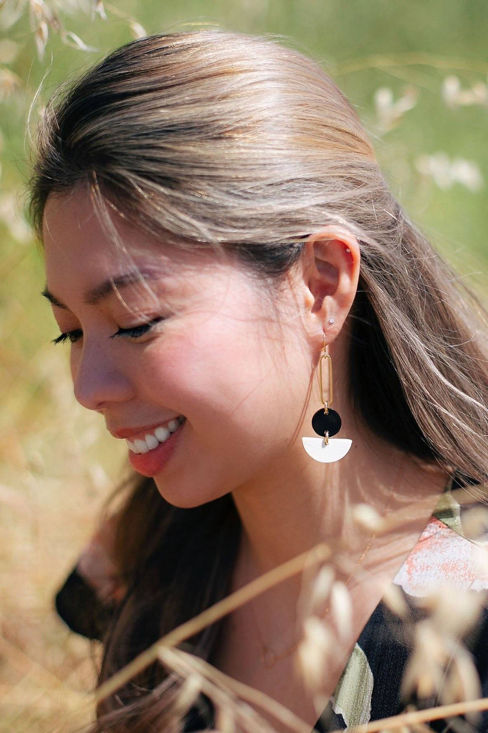 Thumbnail: Tho Bar & Geo Buffalo Horn Drop Earrings Handmade Geometric Fashion Gift For Her
