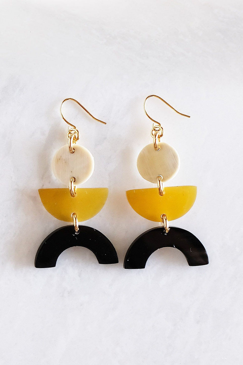 Thumbnail: Vui Mung Buffalo Horn Drop Earrings, Handcrafted Statement Dangle Earrings