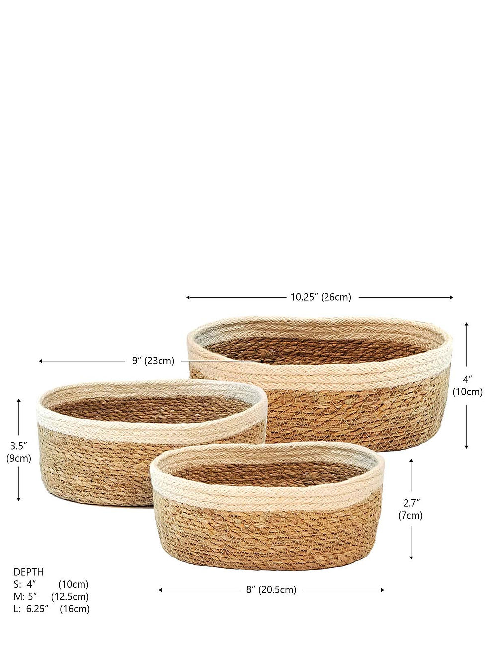 Thumbnail: Handwoven Jute Oval Storage Basket Set – Natural Organizer (Set of 3)