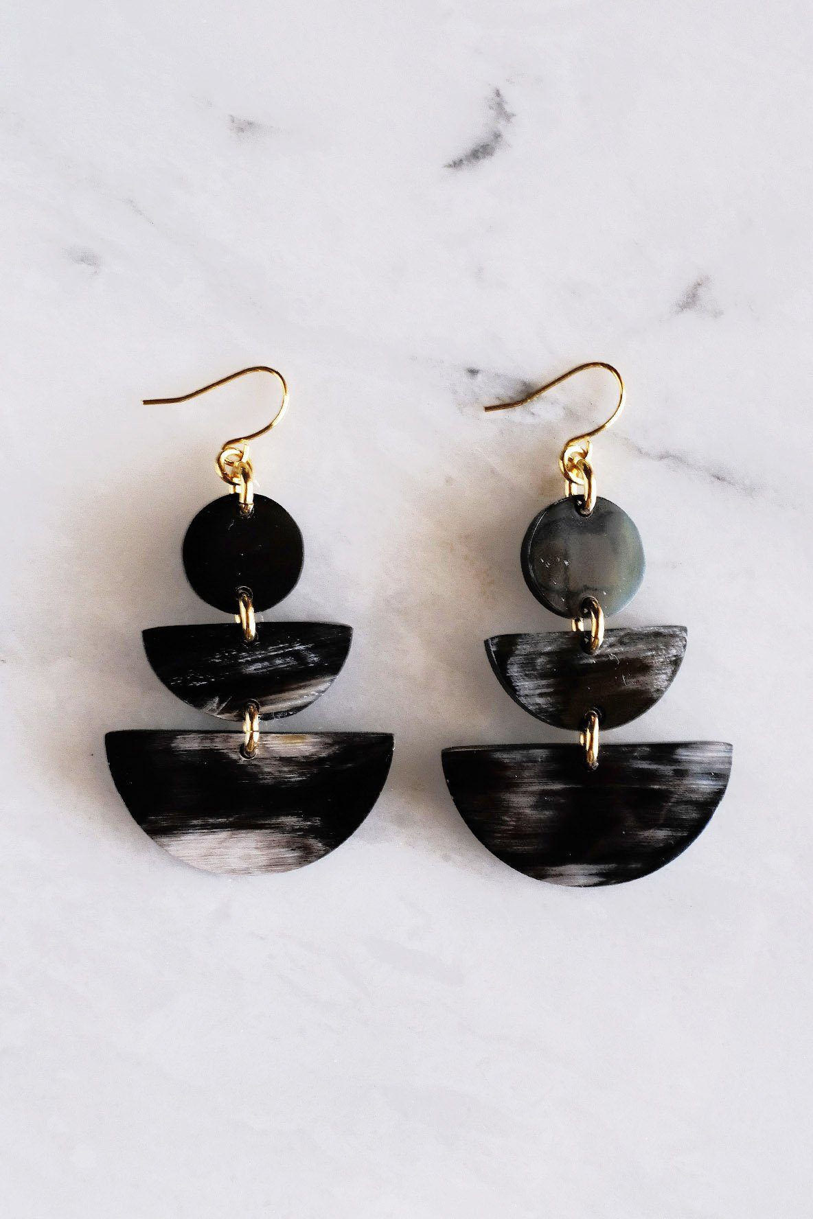 Saigon Geometric Statement Buffalo Horn Dangle Earring with 16K Gold Plated hook