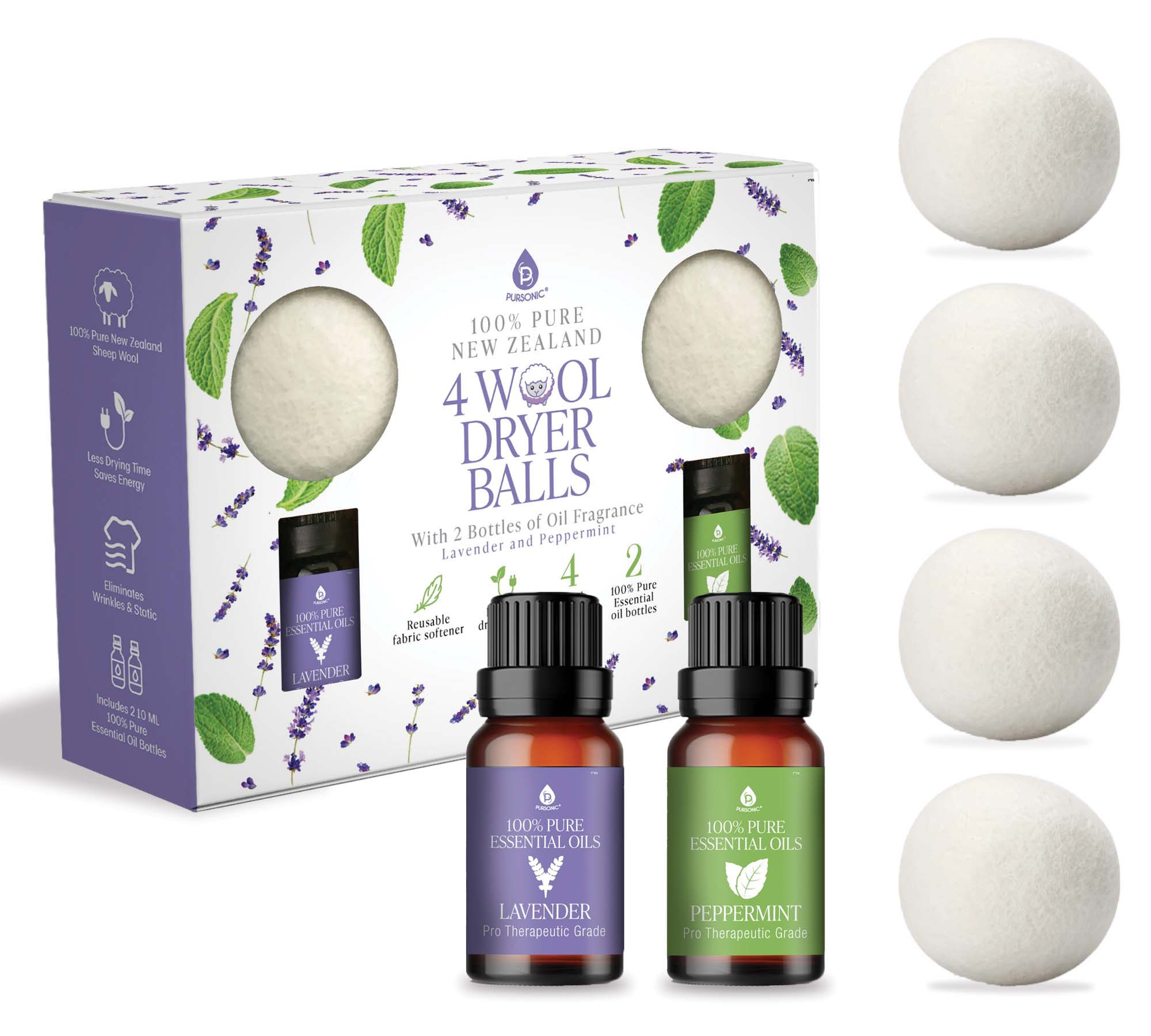 Eco-Friendly Laundry Care Bundle, Reusable Wool Dryer Balls & Essential Oil