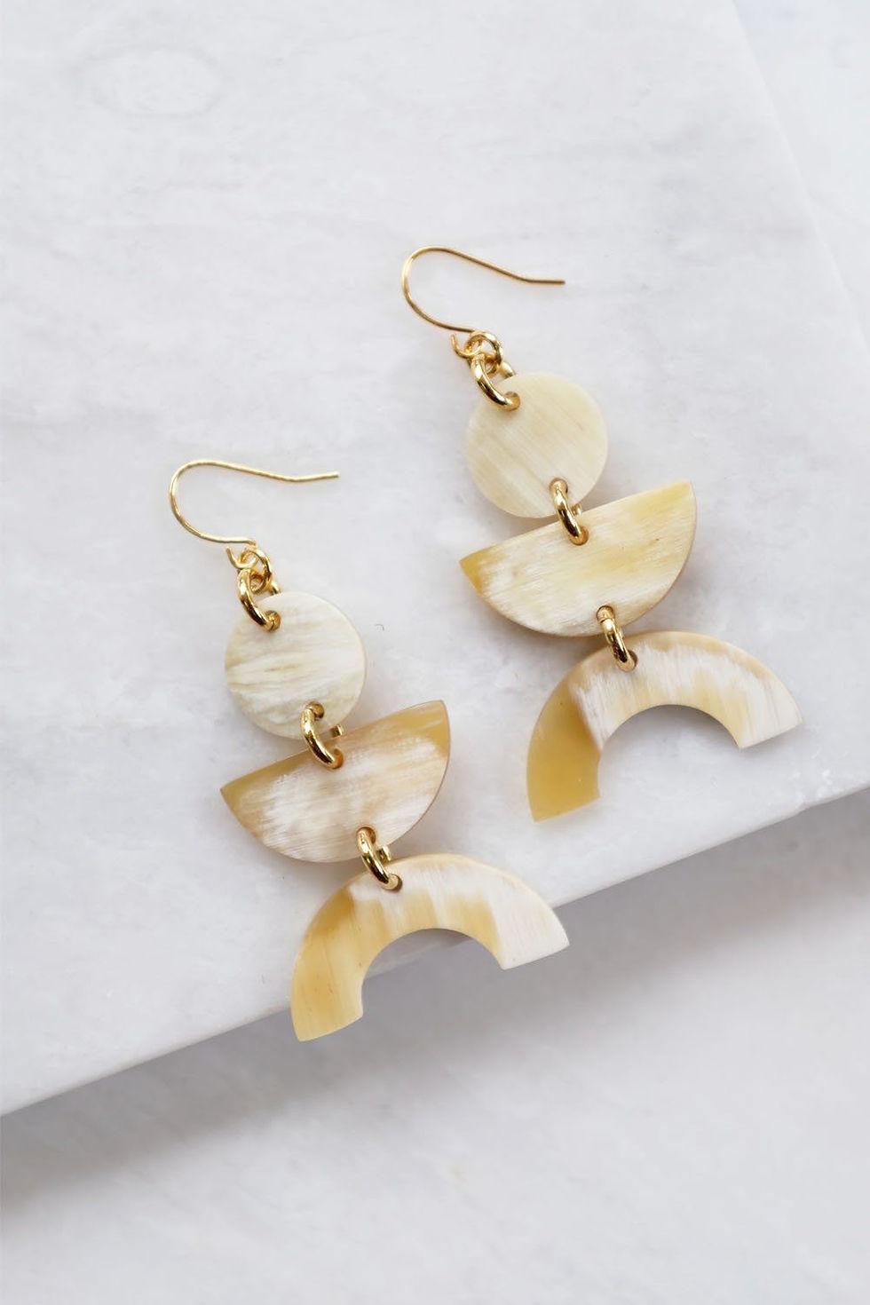 Thumbnail: Vui Mung Buffalo Horn Drop Earrings, Handcrafted Statement Dangle Earrings