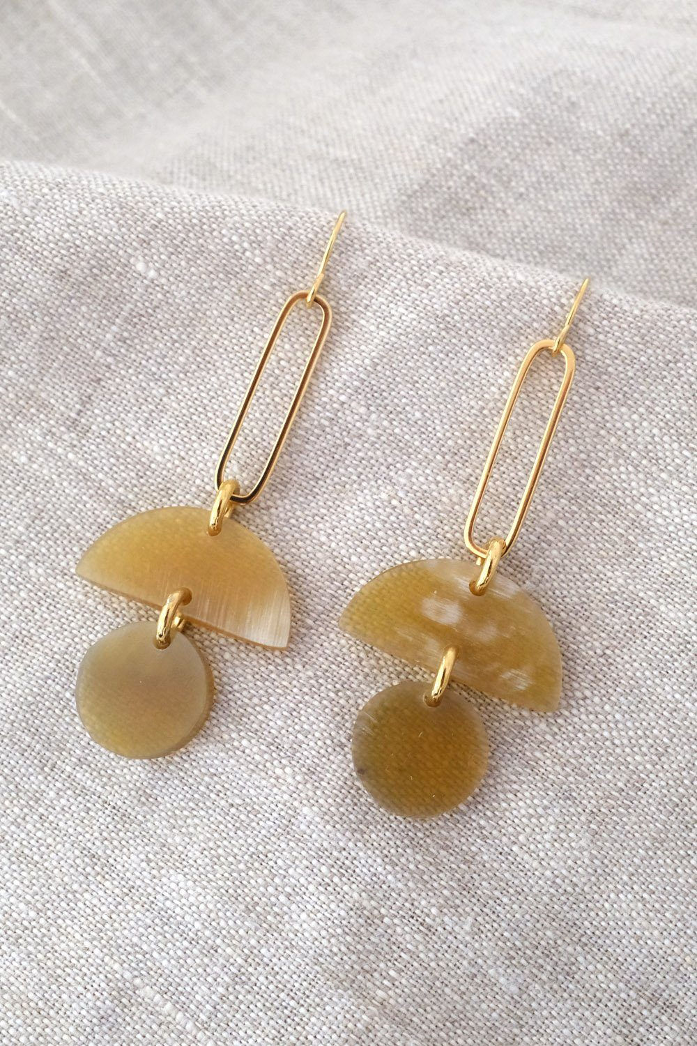 Buffalo Horn Dangle 16k Gold Earrings, Handmade Modern Gift for Women