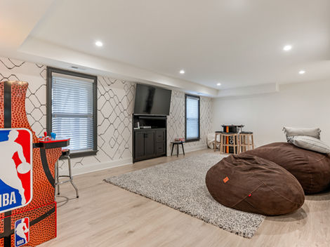 Highbury Man's Cave Basement Renovation Weddington NC by Everett Custom Homes