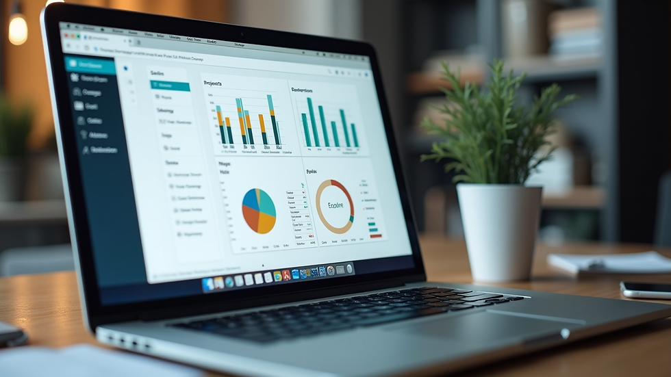 Eye-level view of a laptop screen showing a project management dashboard