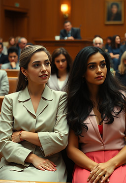 Sitting in the court room waiting in the outcome.