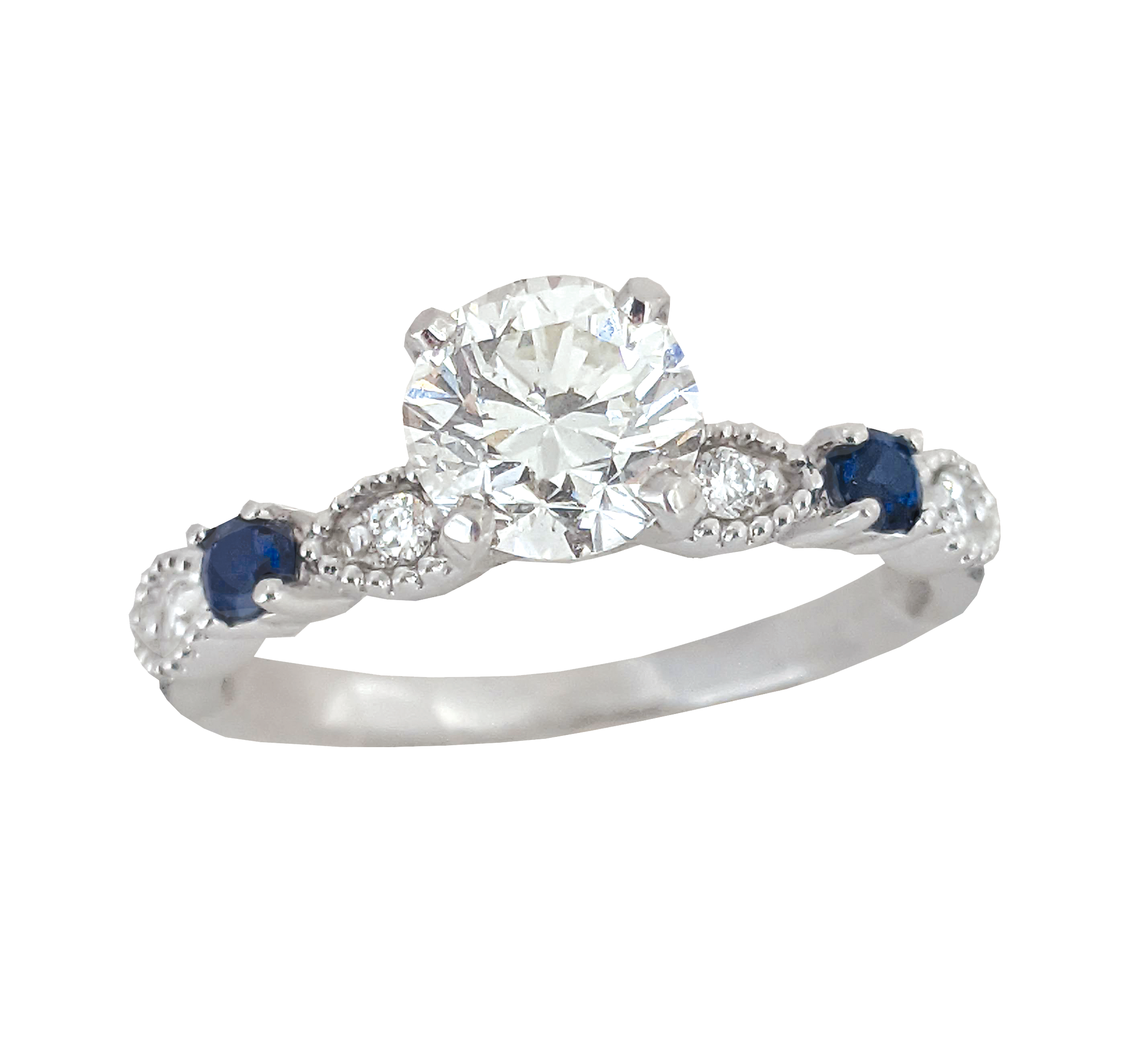 14K Diamond & Sapphire Engagement Ring Mounting
