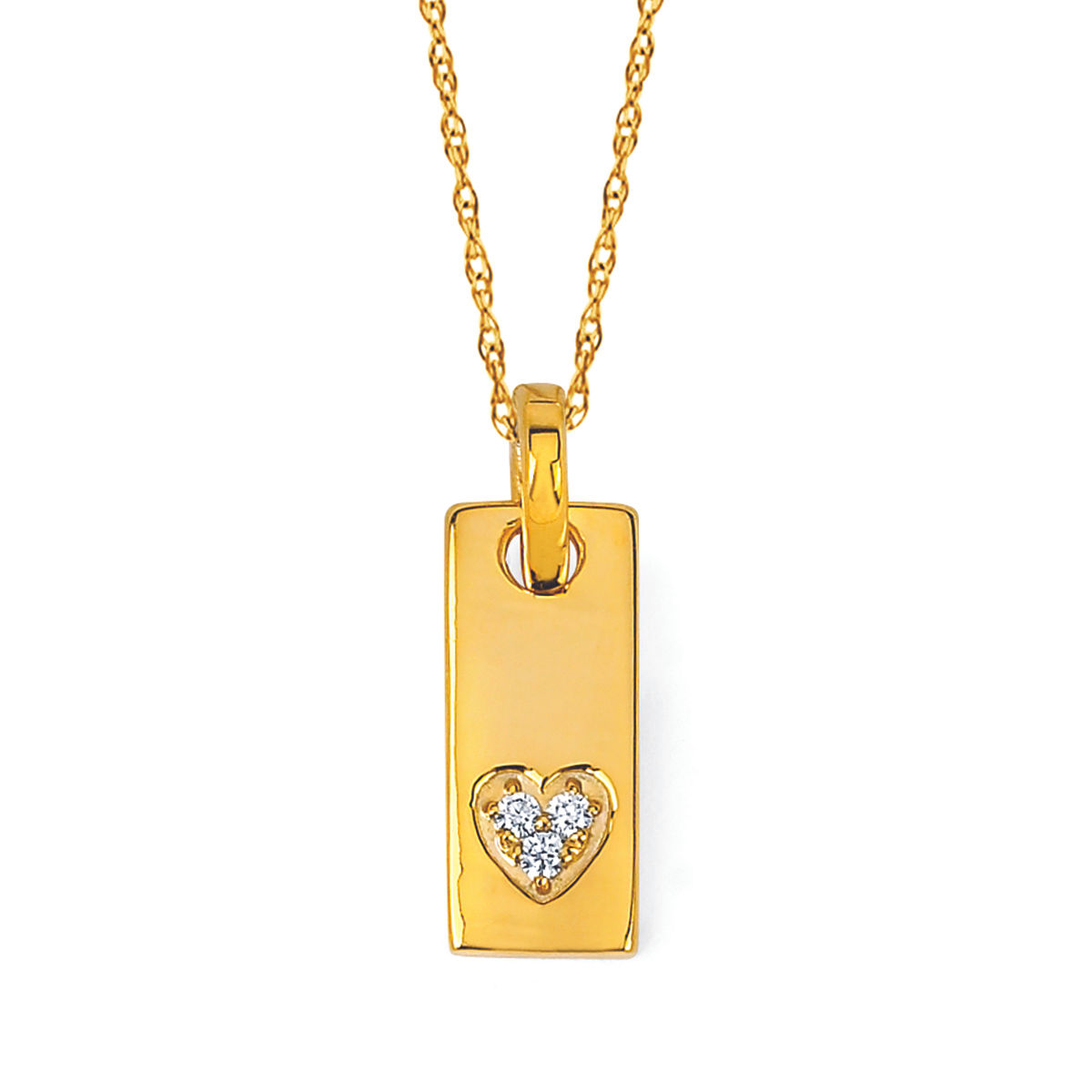14K Yellow Gold Tag Necklace with Diamond Heart