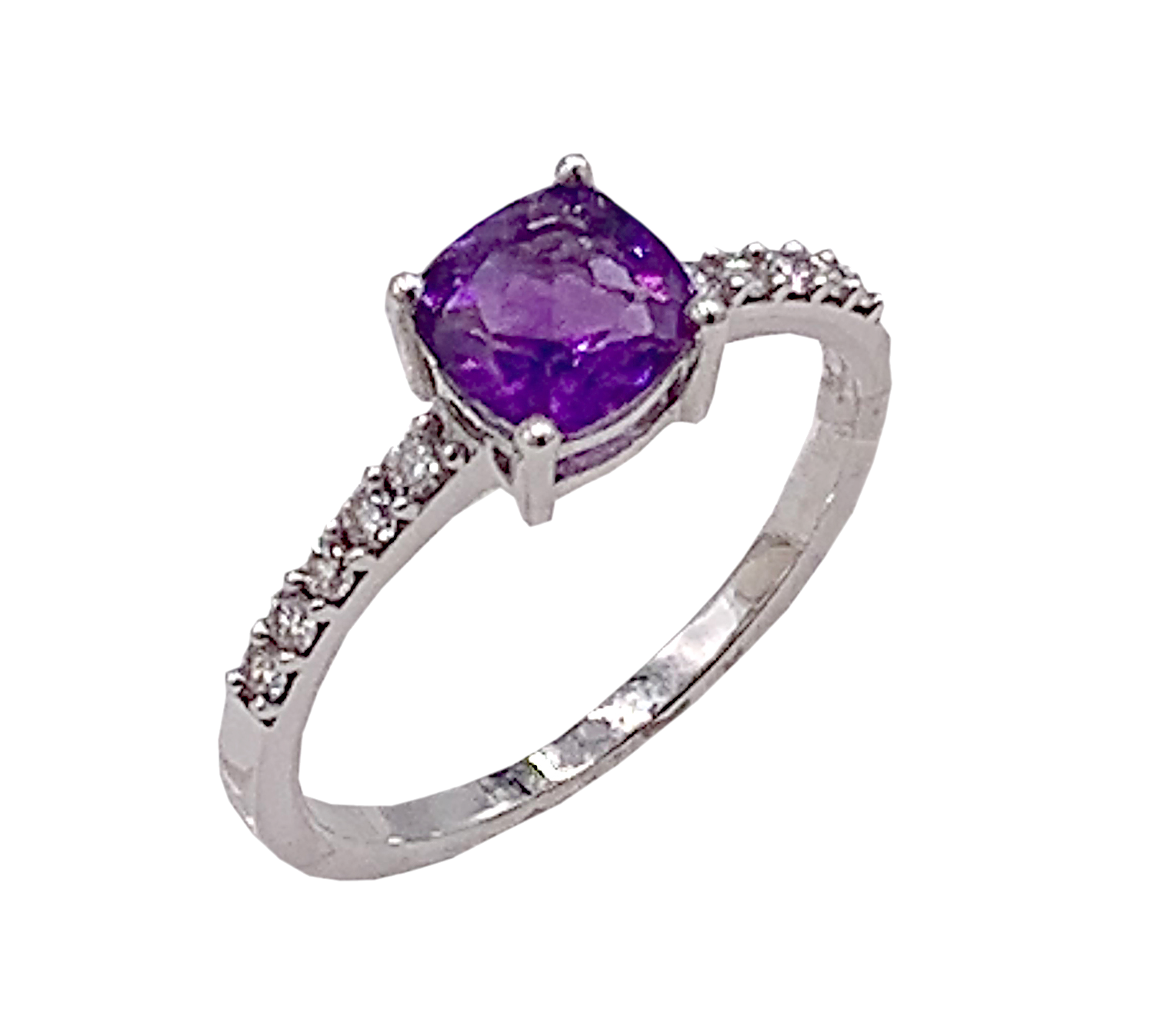 14K White Gold Amethyst & Diamond Ring