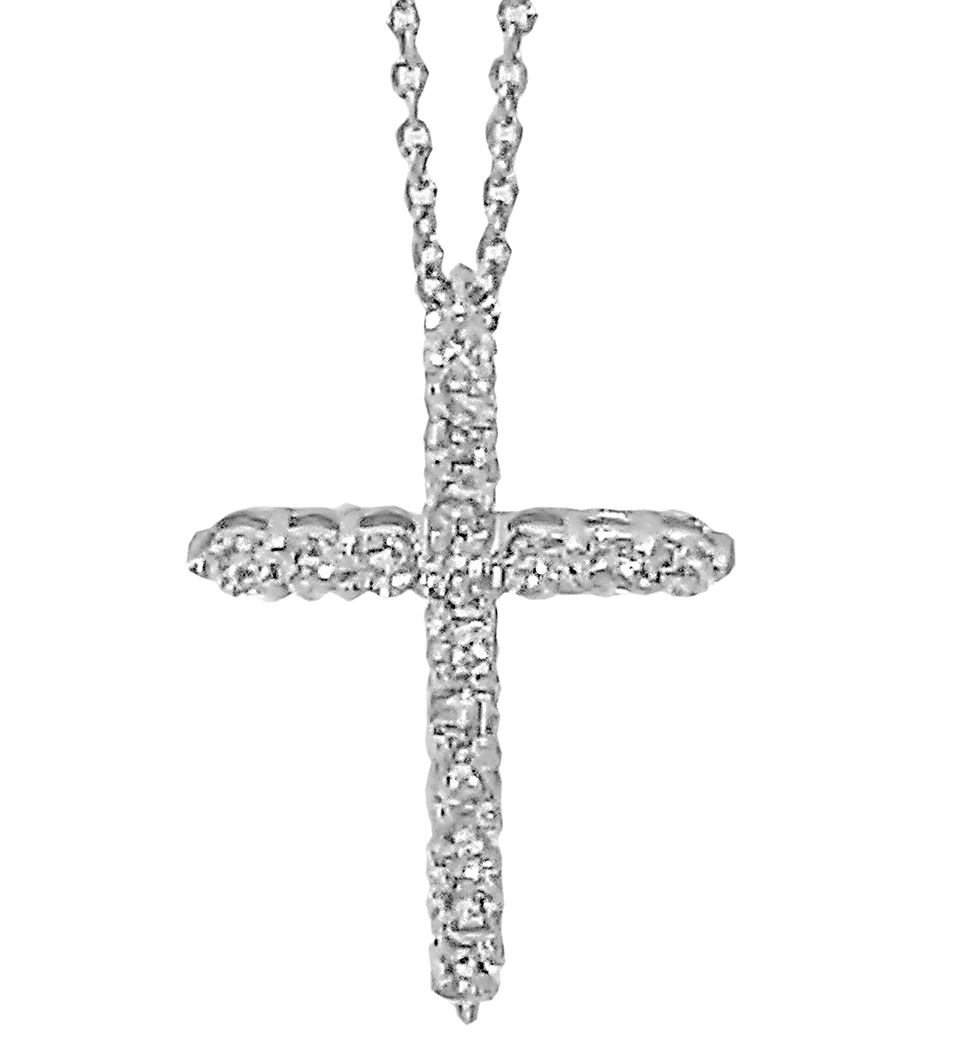 14K White Gold Cross Diamond Necklace