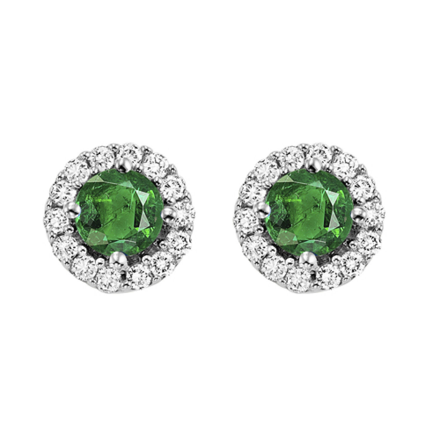 14K Yellow Gold Emerald & Diamond Stud Earrings