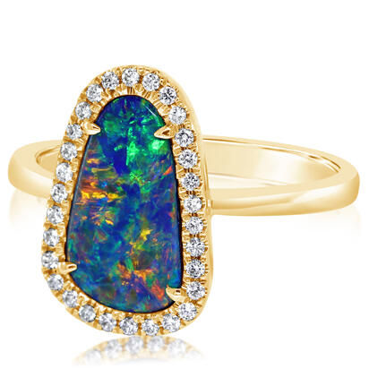 14K Yellow Gold 2.15 ct. Australian Opal Doublet & Diamond Ring