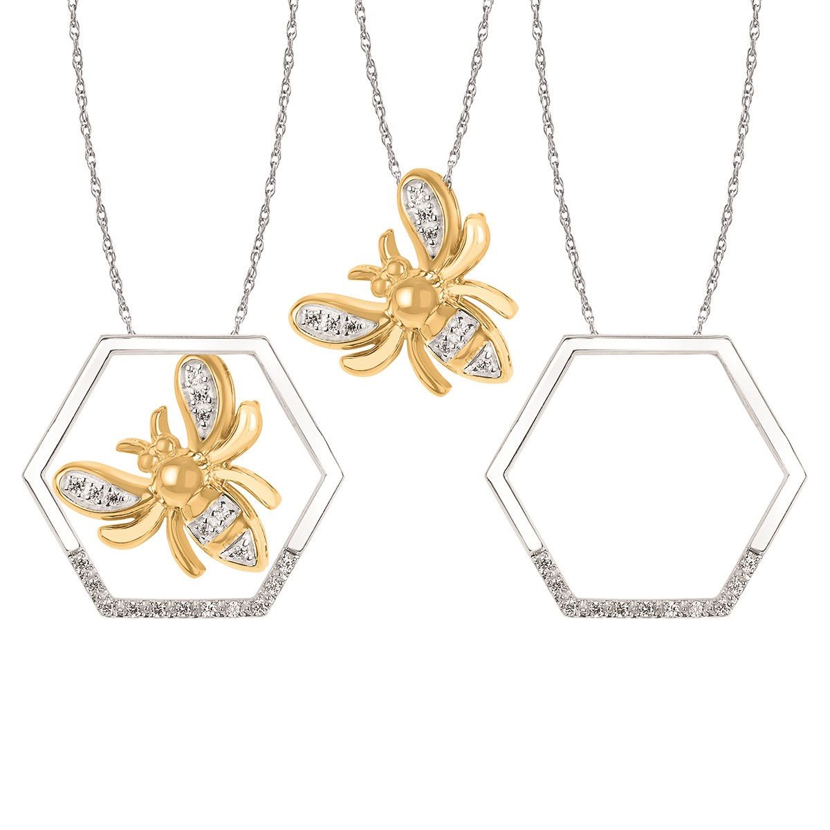 Three Piece 10K Two Tone Bee Diamond Necklace