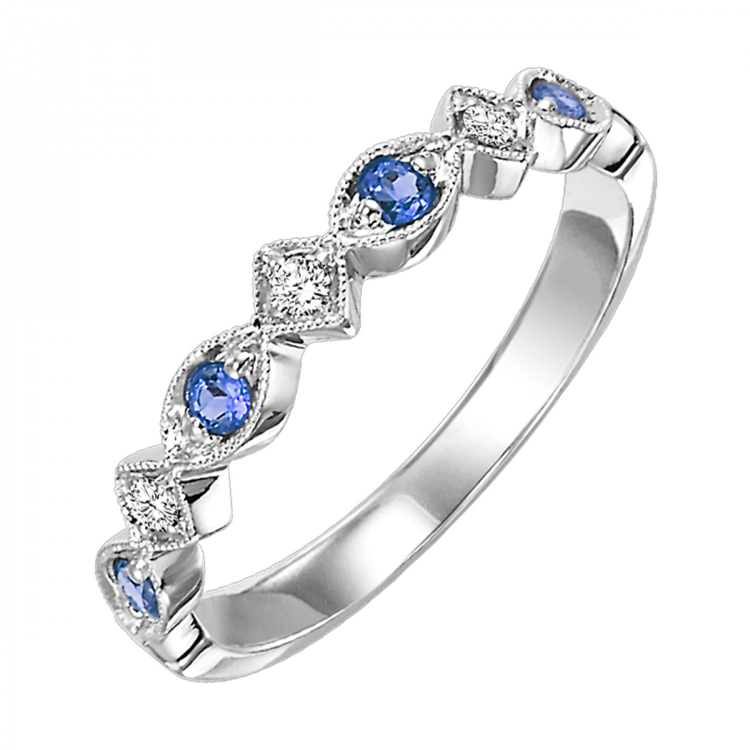 10K White Gold Diamond and Sapphire Ring