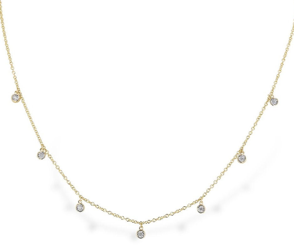 14K Yellow Gold Diamond Station Necklace