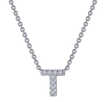 Letter 'T' Platinum-Plated Simulated Diamond Necklace