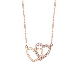 14K Rose Gold Joined Hearts Diamond Necklace