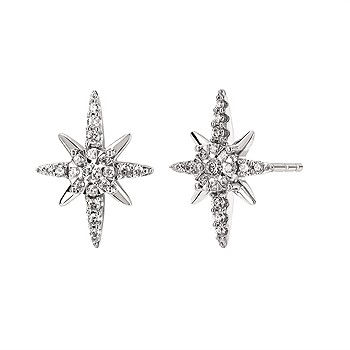 14K White Gold Star Earrings