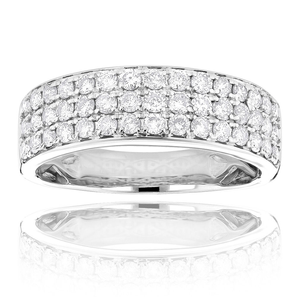14K White Gold 3 Row Diamond Anniversary Ring