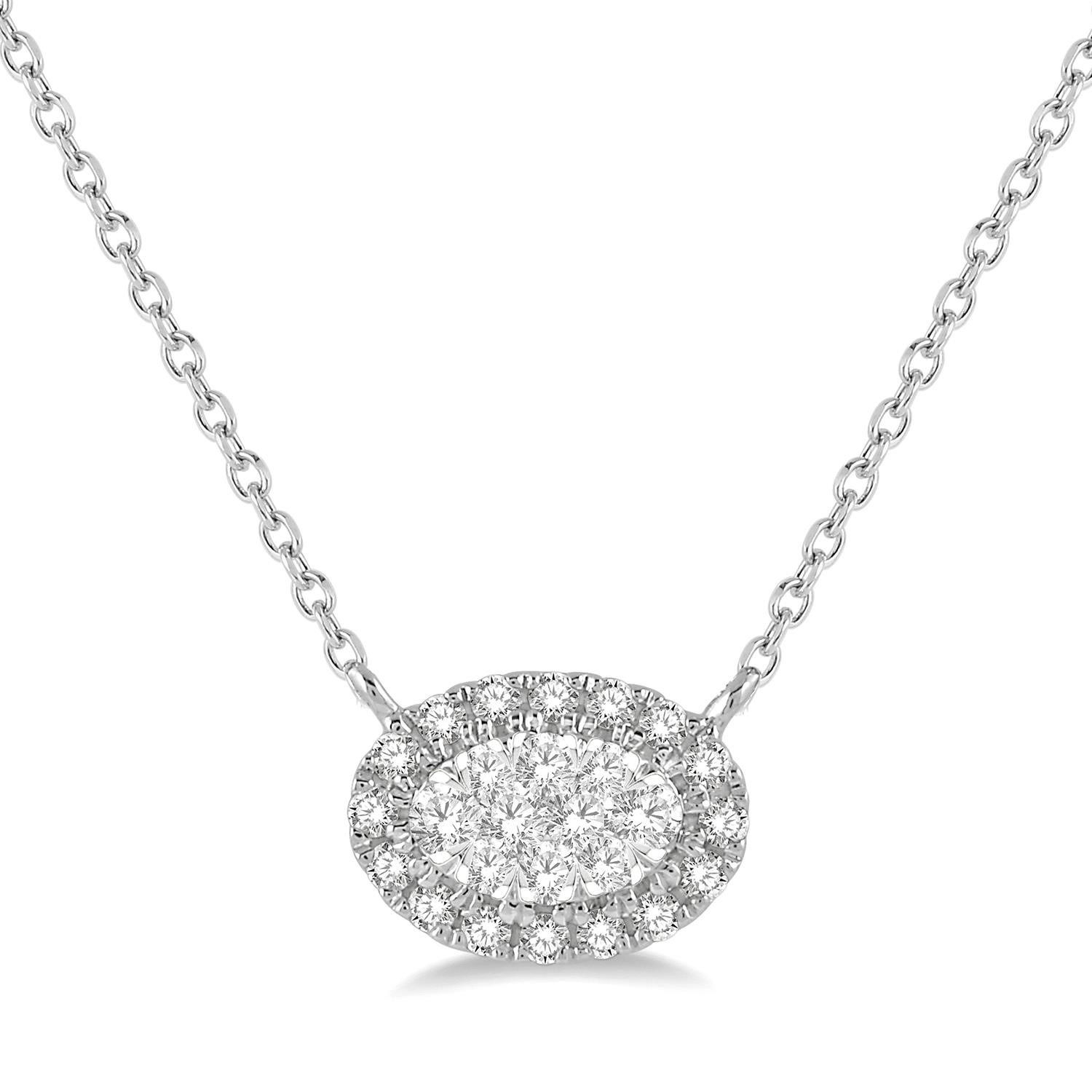14K White Gold Oval Diamond| Necklace
