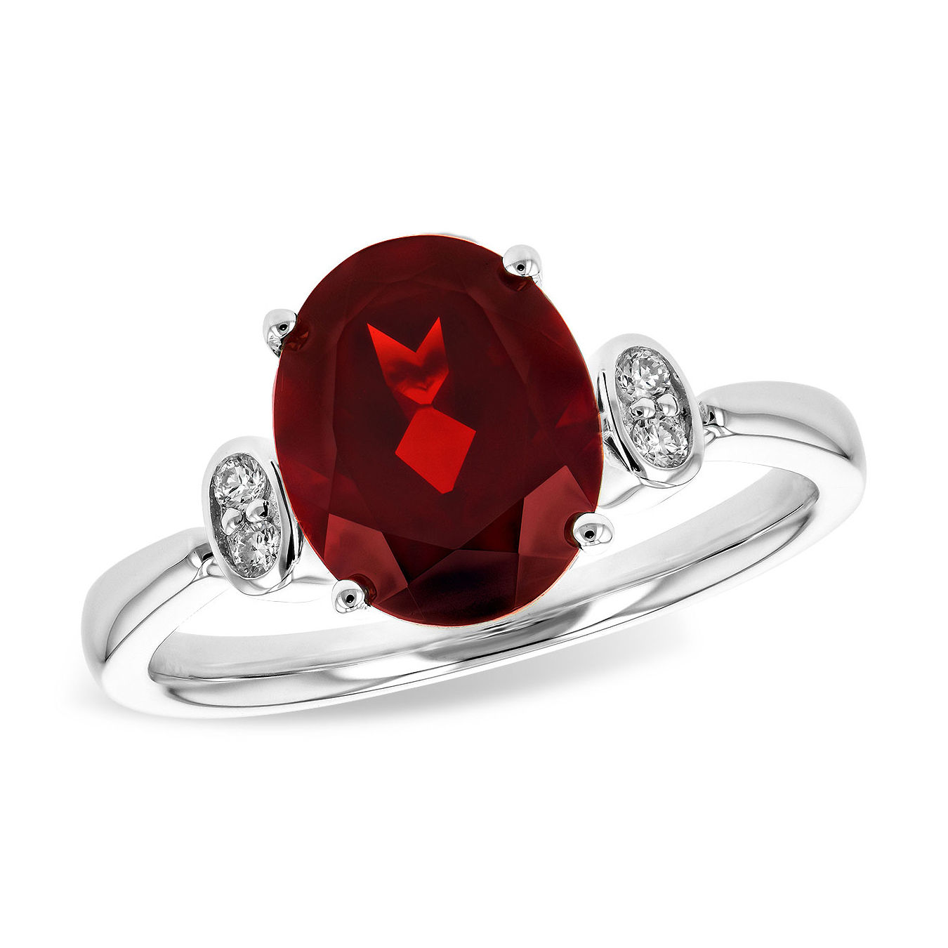 14K White Gold & Garnet Diamond Ring