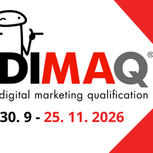 Hero banner, ki napoveduje jesenski DIMAQ termin priprave na certificiranje znanja digitalnega marketinga 30.9.-25.11. 2026. 