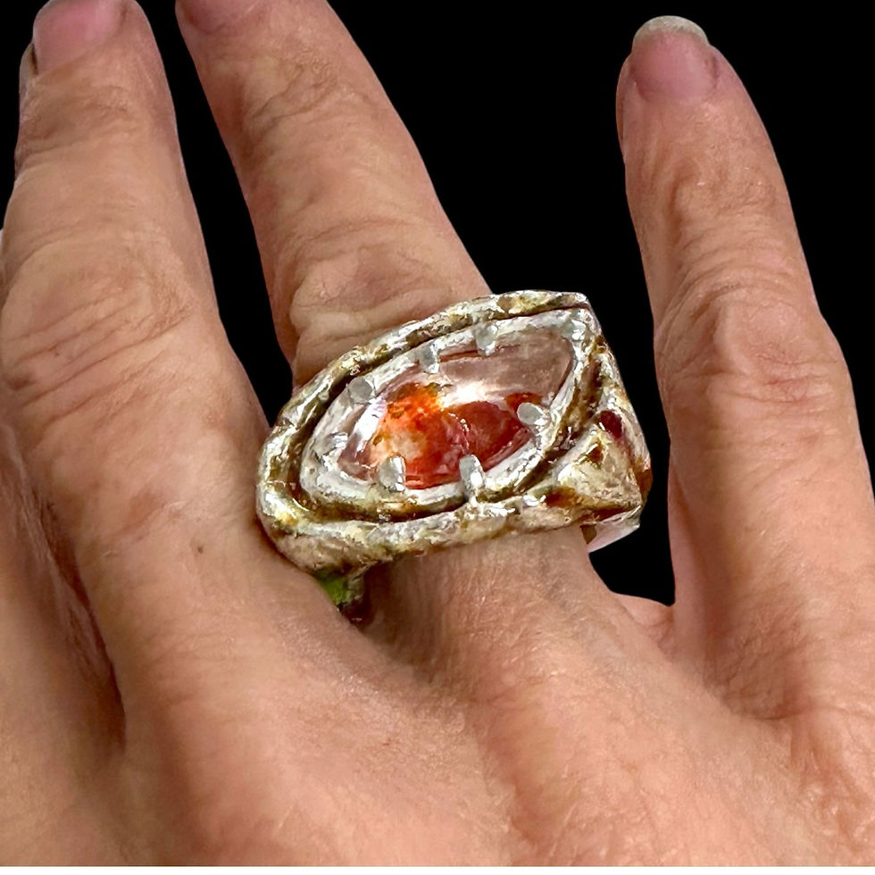 Thumbnail: Enameled Red Crocus & Hematoid Statement Ring