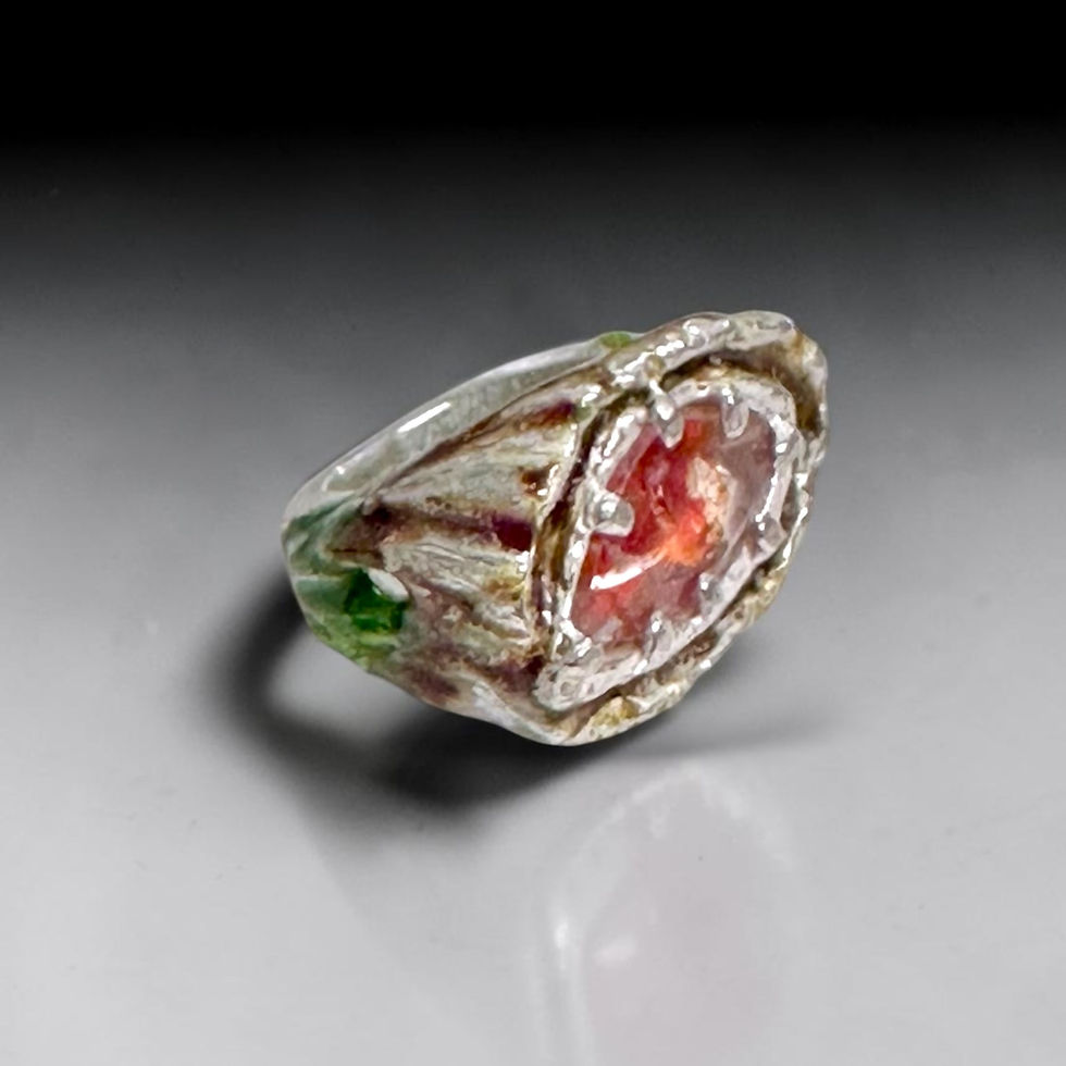 Thumbnail: Enameled Red Crocus & Hematoid Statement Ring