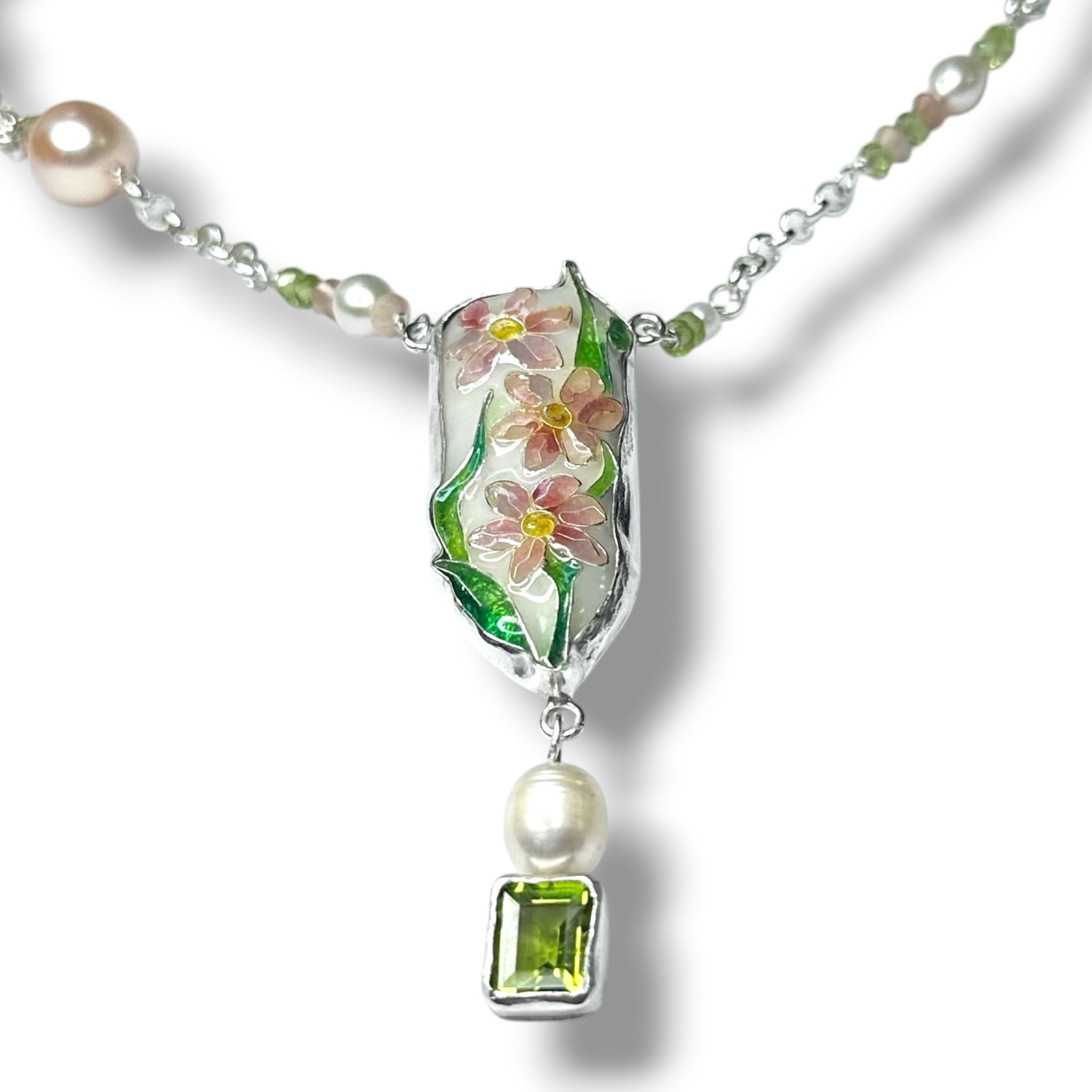 Cloisonné Clematis Necklace