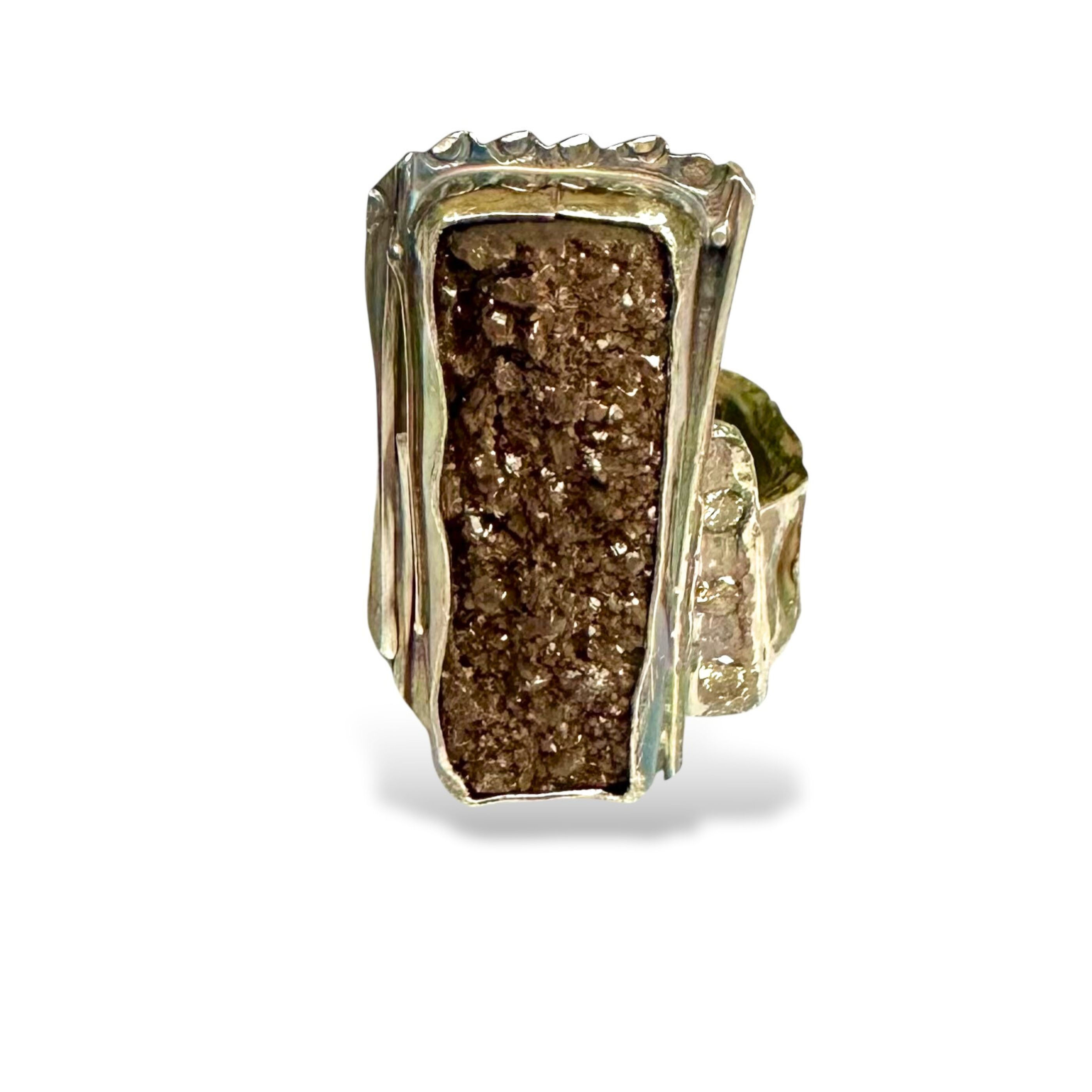 Petrified Wood Druzy Statement Ring – Sticks and Stones Collection – Size 8.5