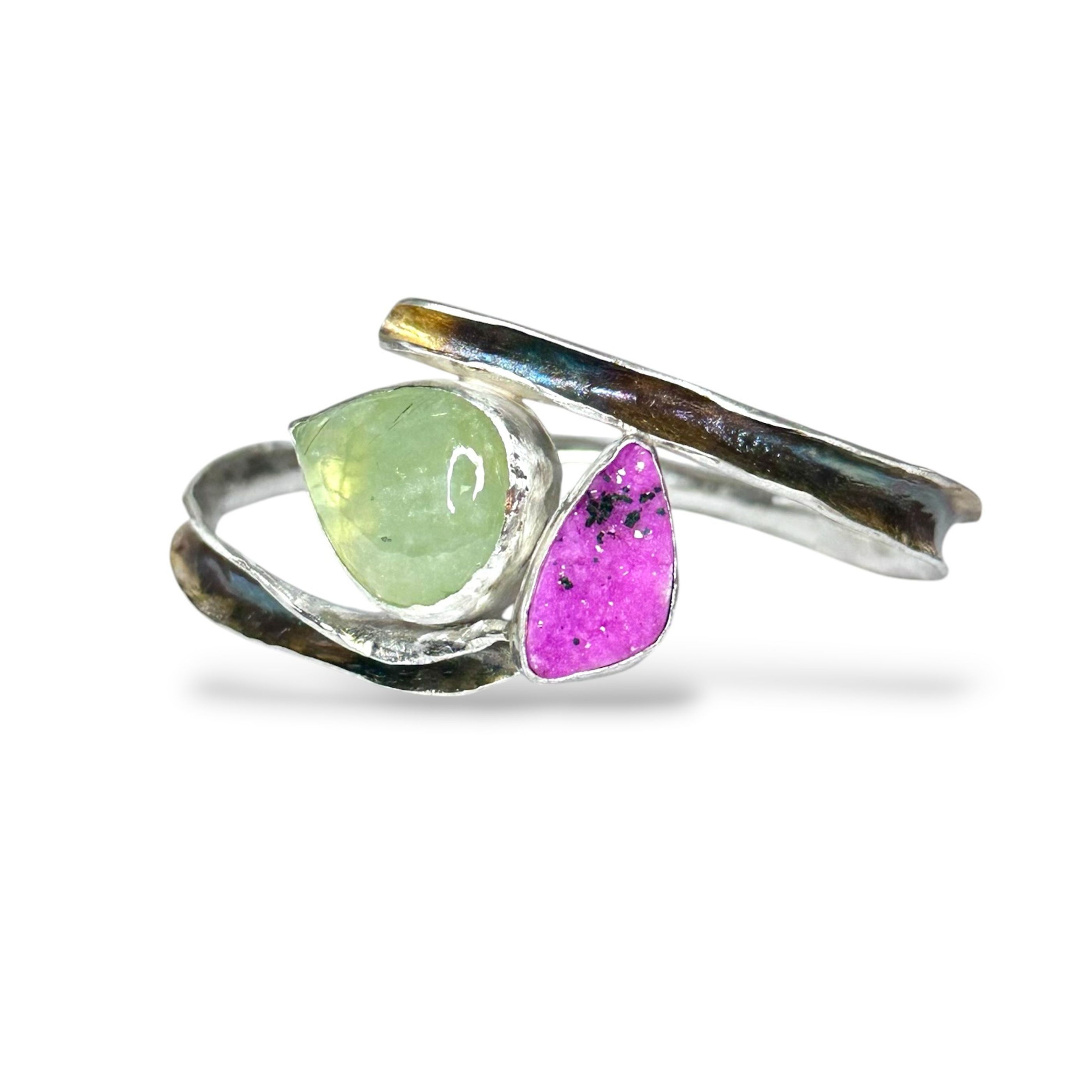 Prehnite & Cobalto Calcite Cuff Bracelet