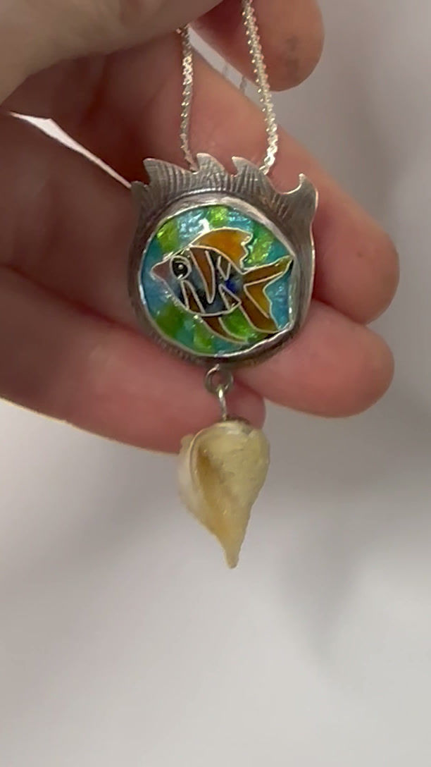 Thumbnail: Clownfish Pendant with Druzy Fossil Shell