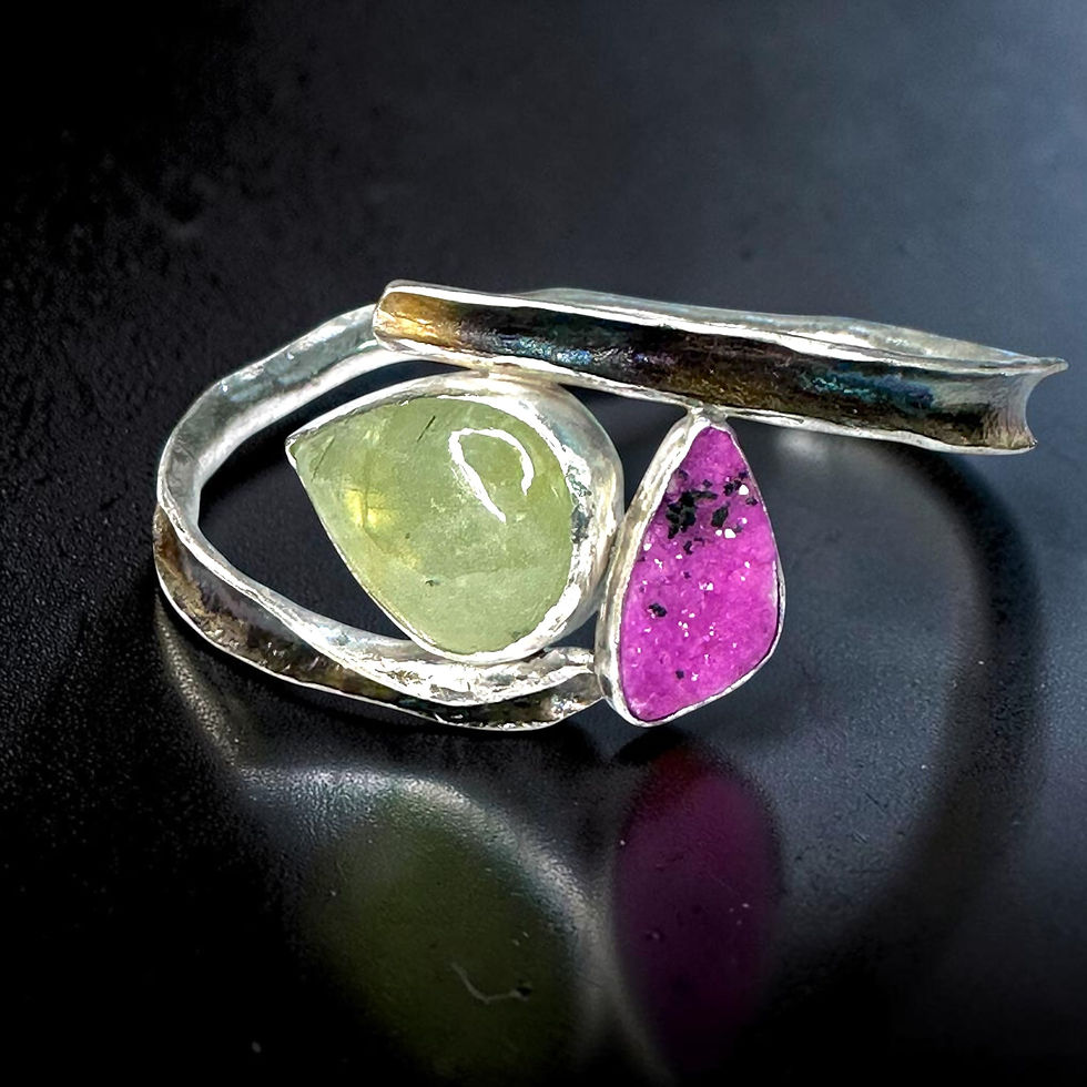 Thumbnail: Prehnite & Cobalto Calcite Cuff Bracelet