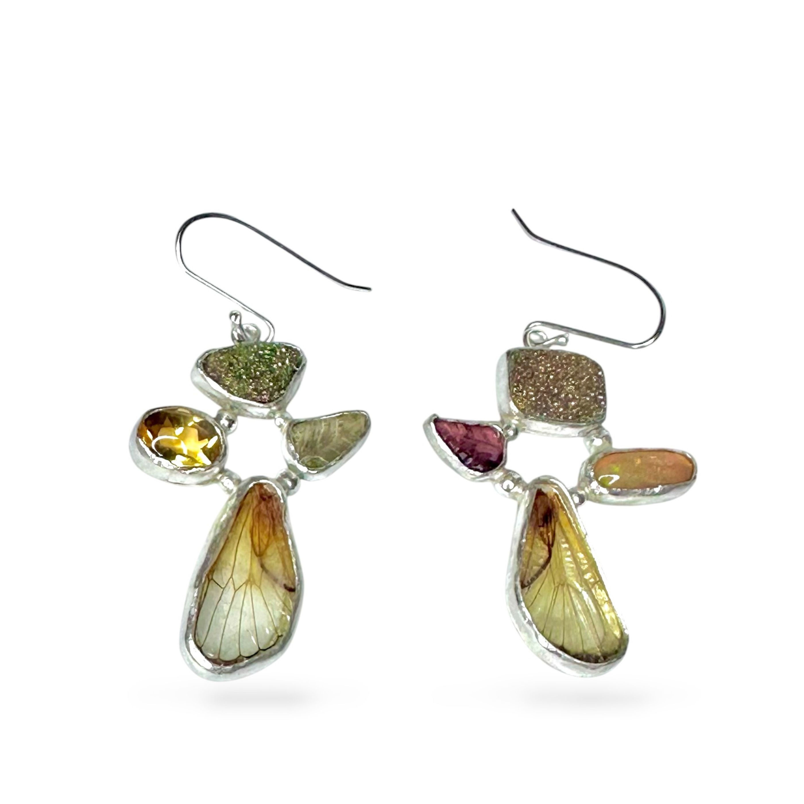 Cicada Wing and Gemstone Earrings