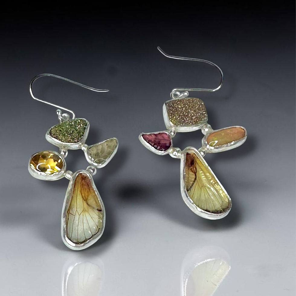 Thumbnail: Cicada Wing and Gemstone Earrings