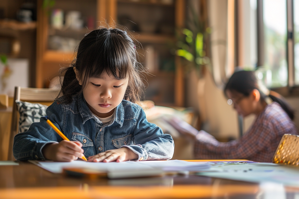 Kids writing English essay and doing spelling