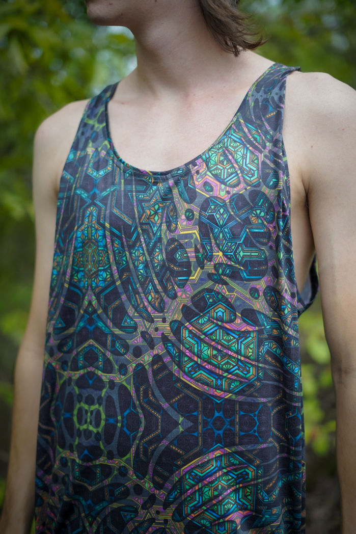 Straight front view of art wear tank tee