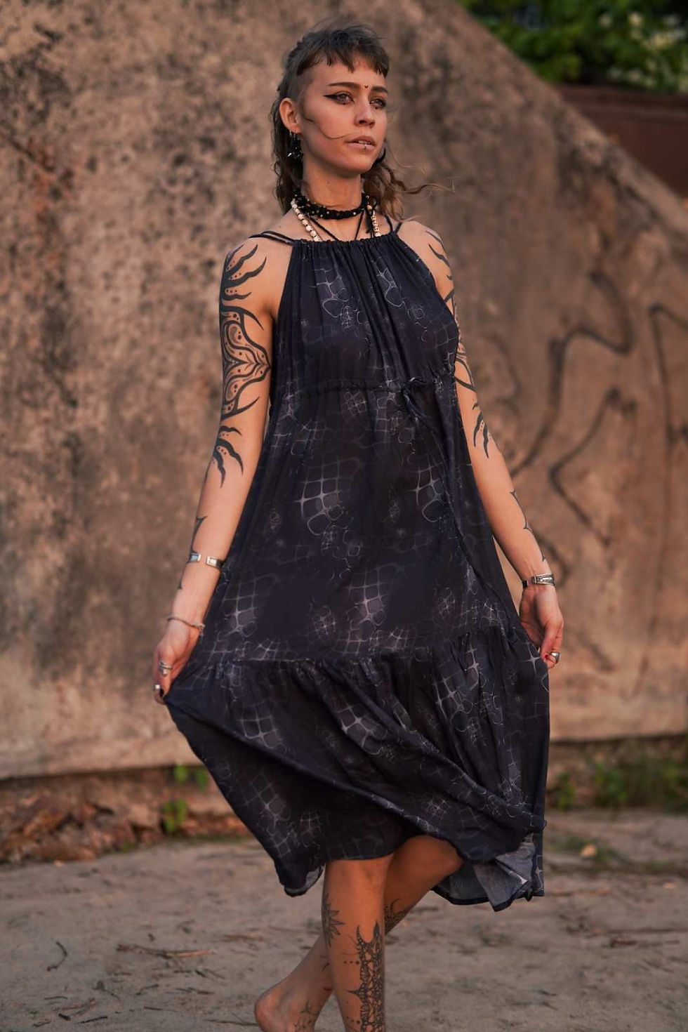 Straight front view of the bamboo boho dress