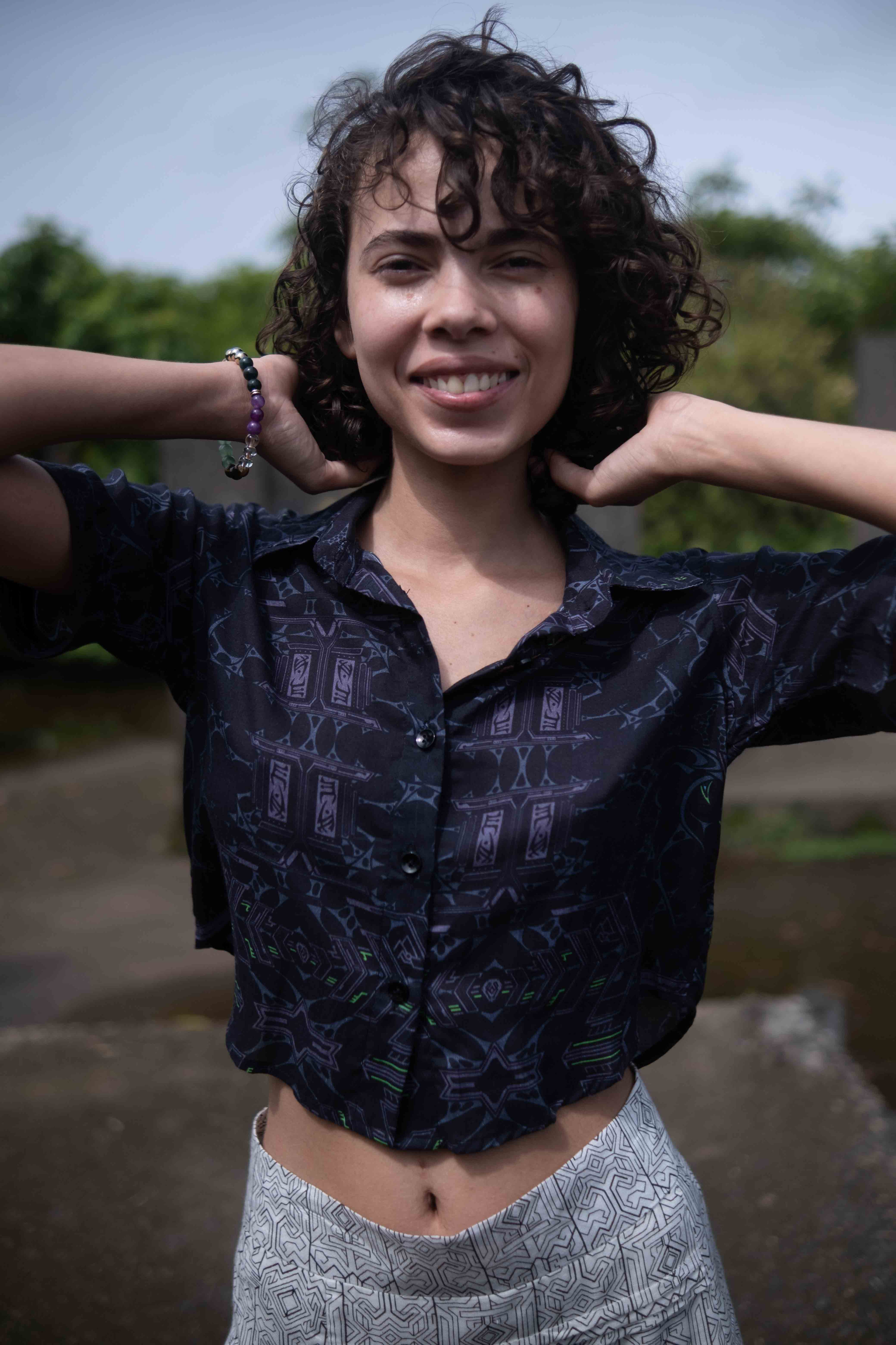 Straight front view of the crop top shirt