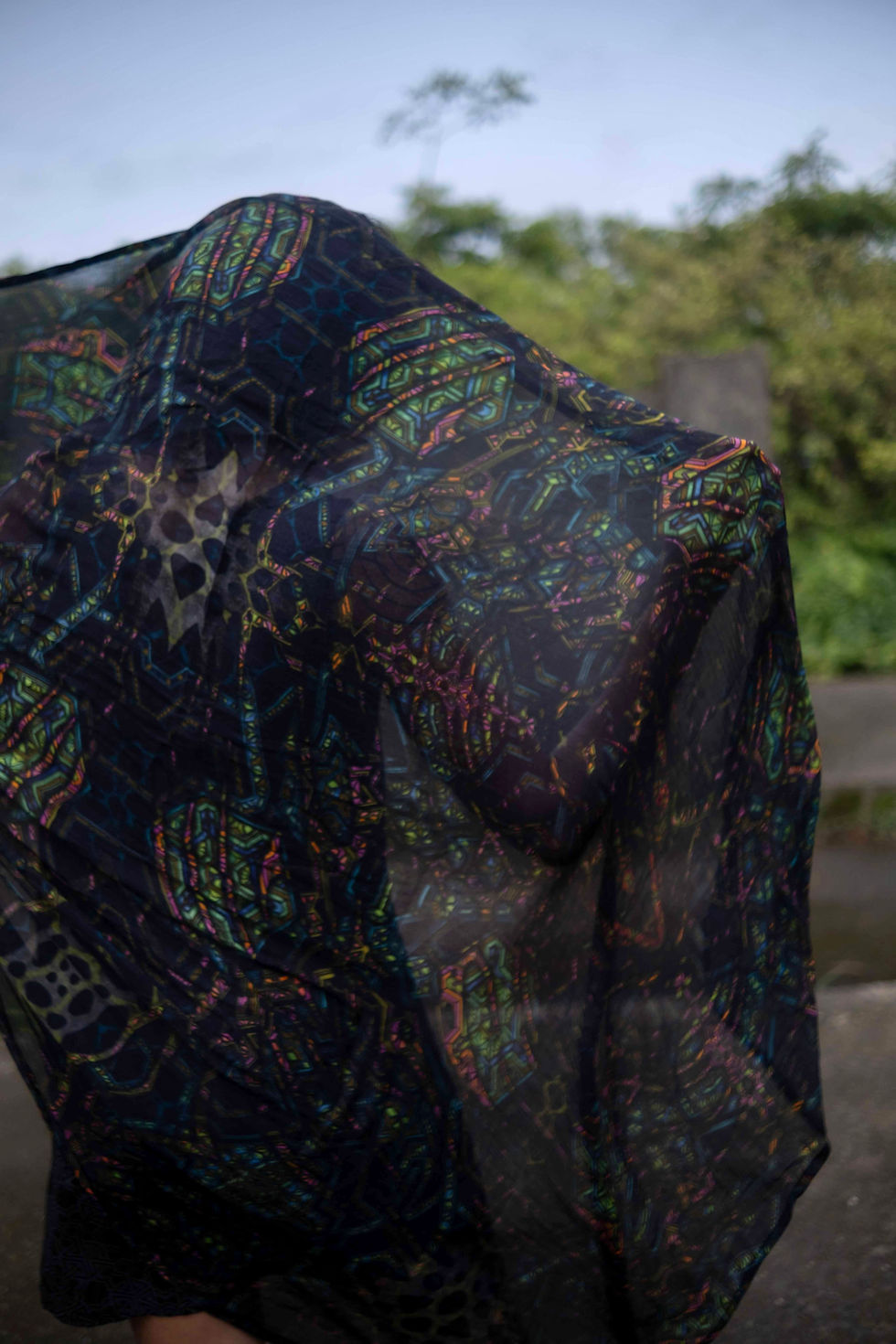 Close up view of art on bamboo scarf