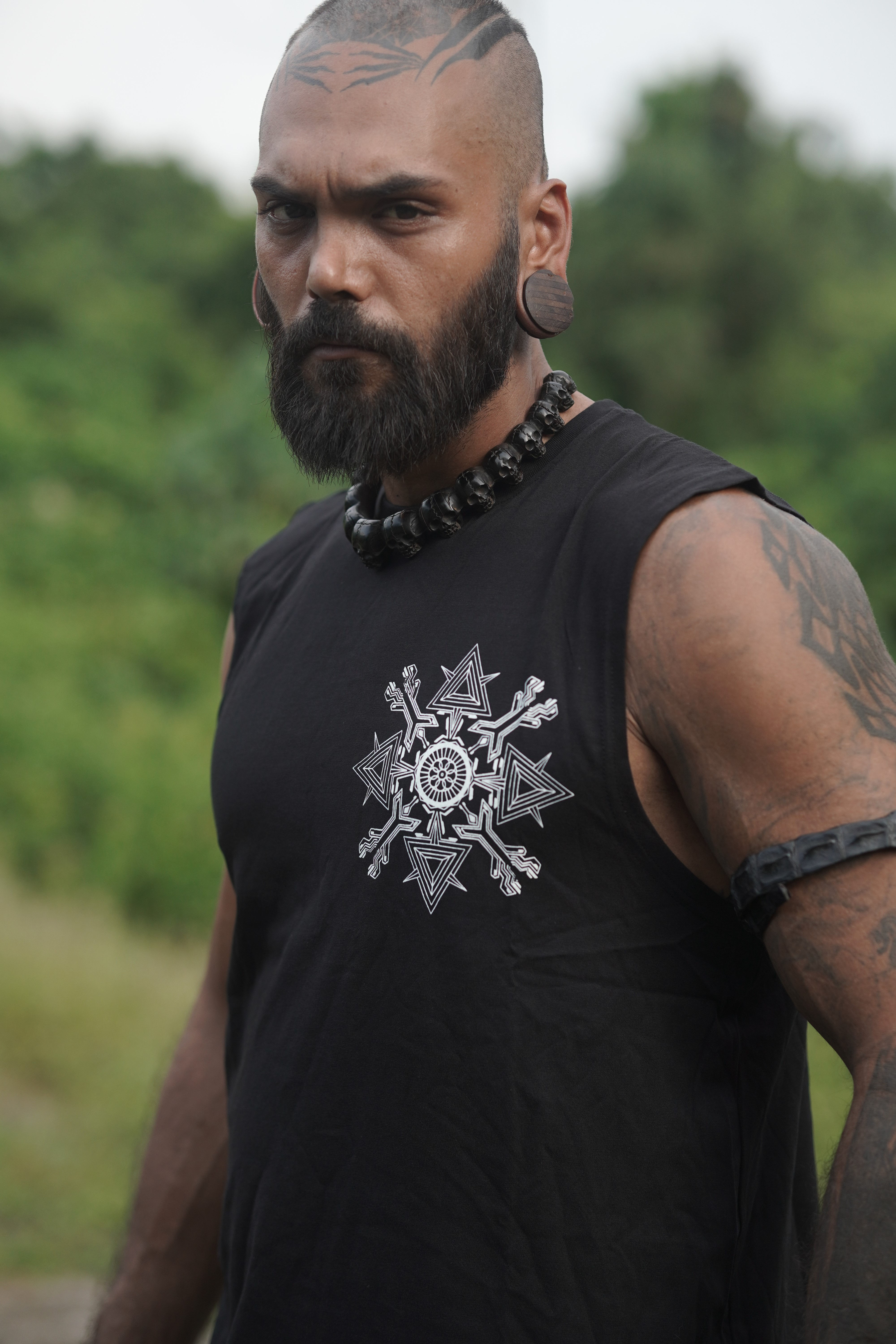 Men's black tank t-shirt front view