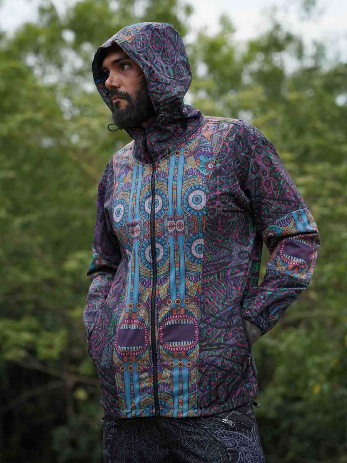 Front view of the Hooded Art wear Windbreaker Jacket