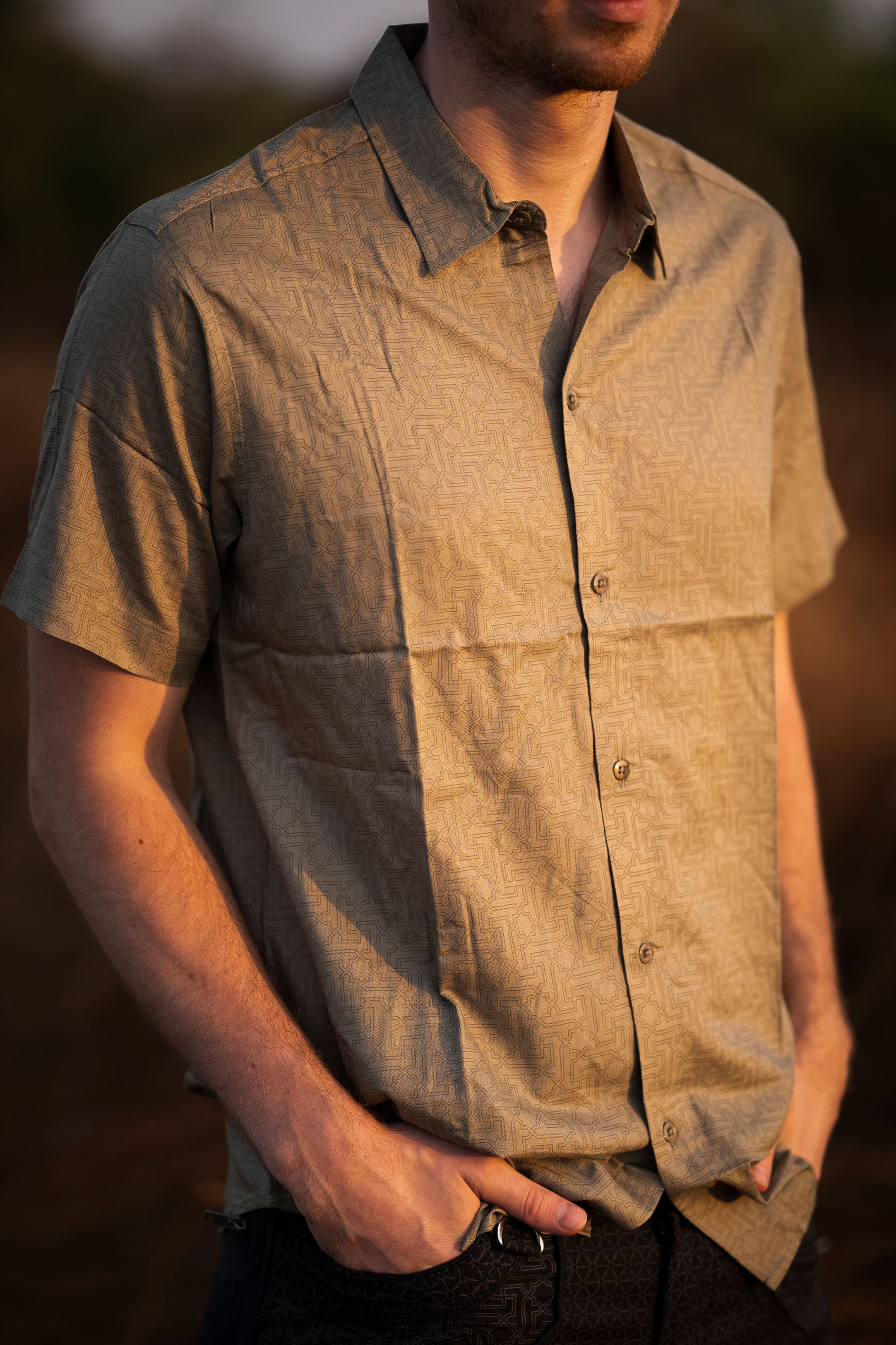 YANTRA - Khaki Viscose Men's Short Sleeve Shirts