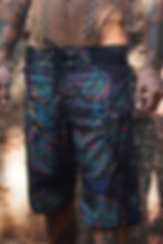 Straight front view of art wear men's board shorts
