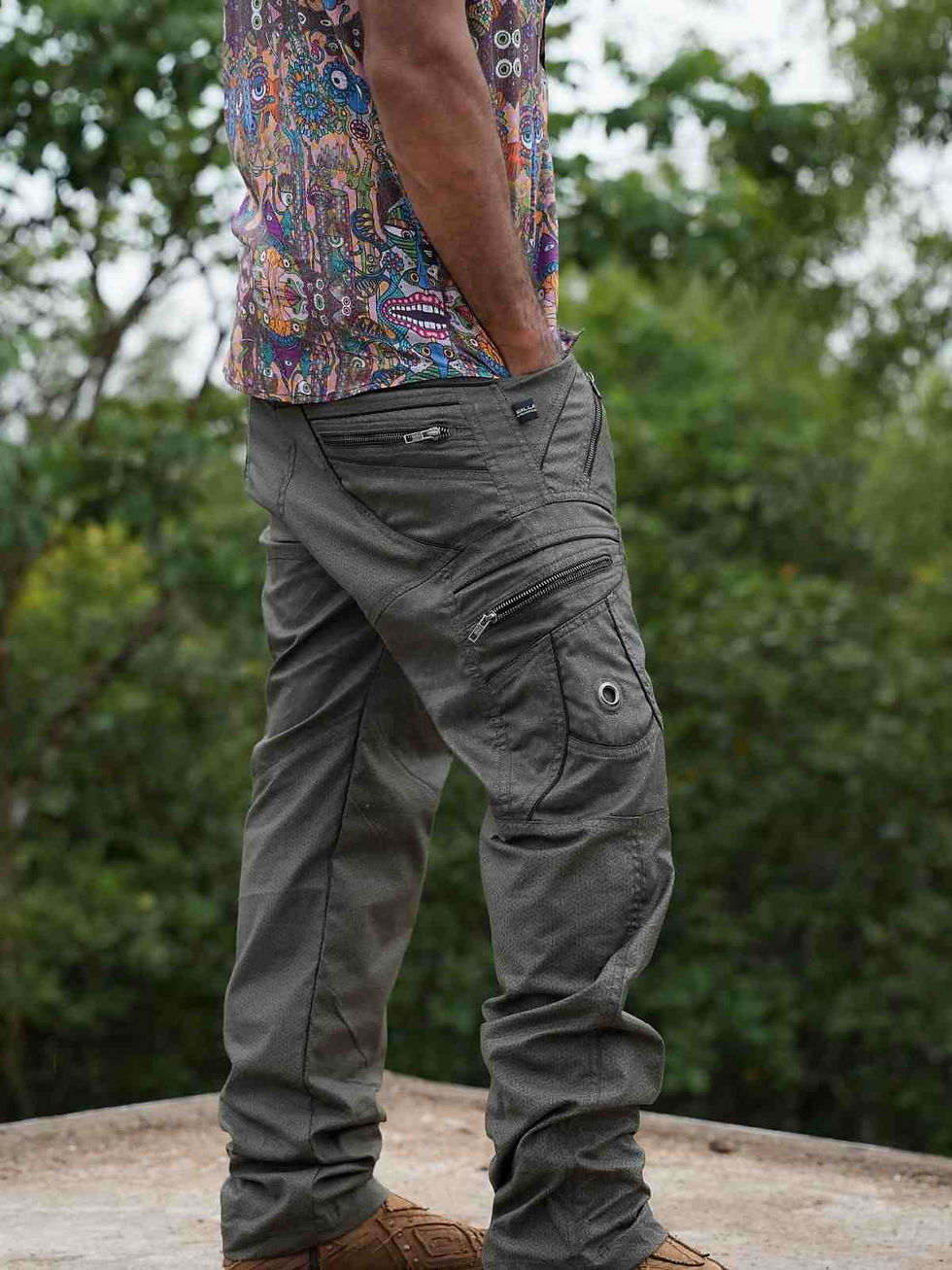 Thumbnail: Side angle view of the utility art wear cargo pants