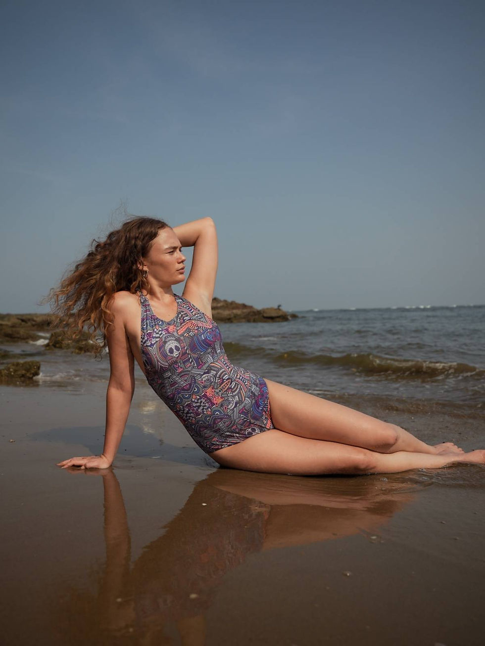Side angle landscape of the art wear Psychedelic One Piece Swimsuit