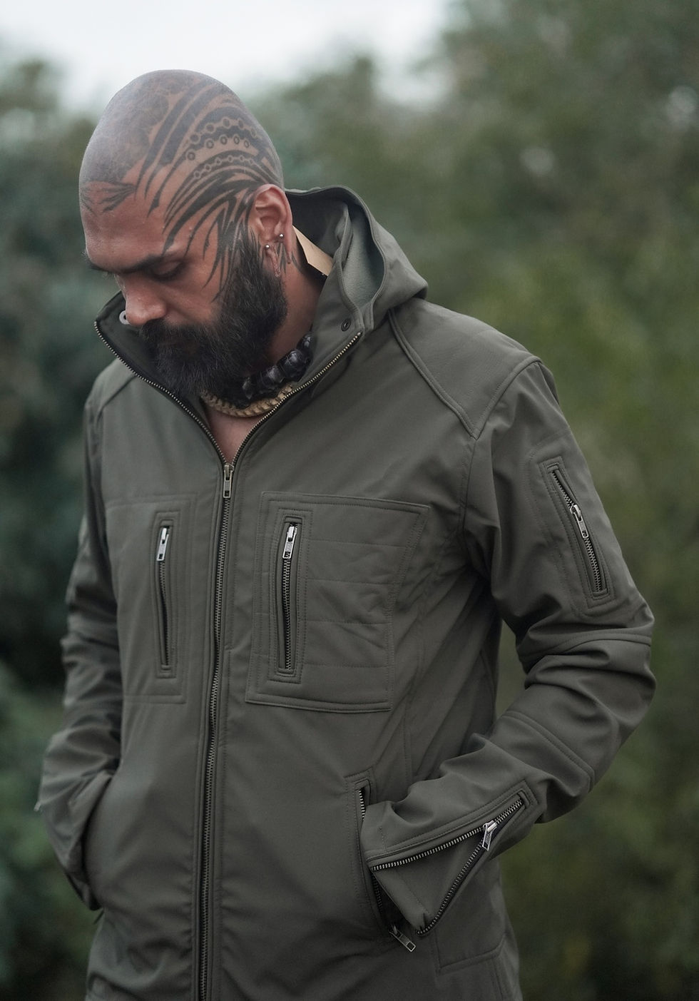 Straight front view of soft-shell gore-tex jacket