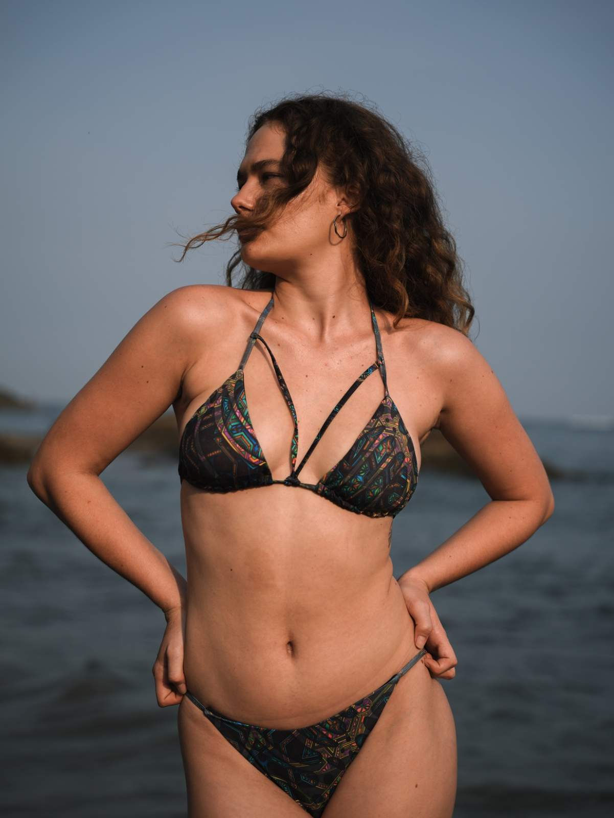 Close up front view of art wear cut-out bikini set